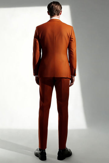 Men's Dark Orange Peak Lapel 2 Piece Prom Suits